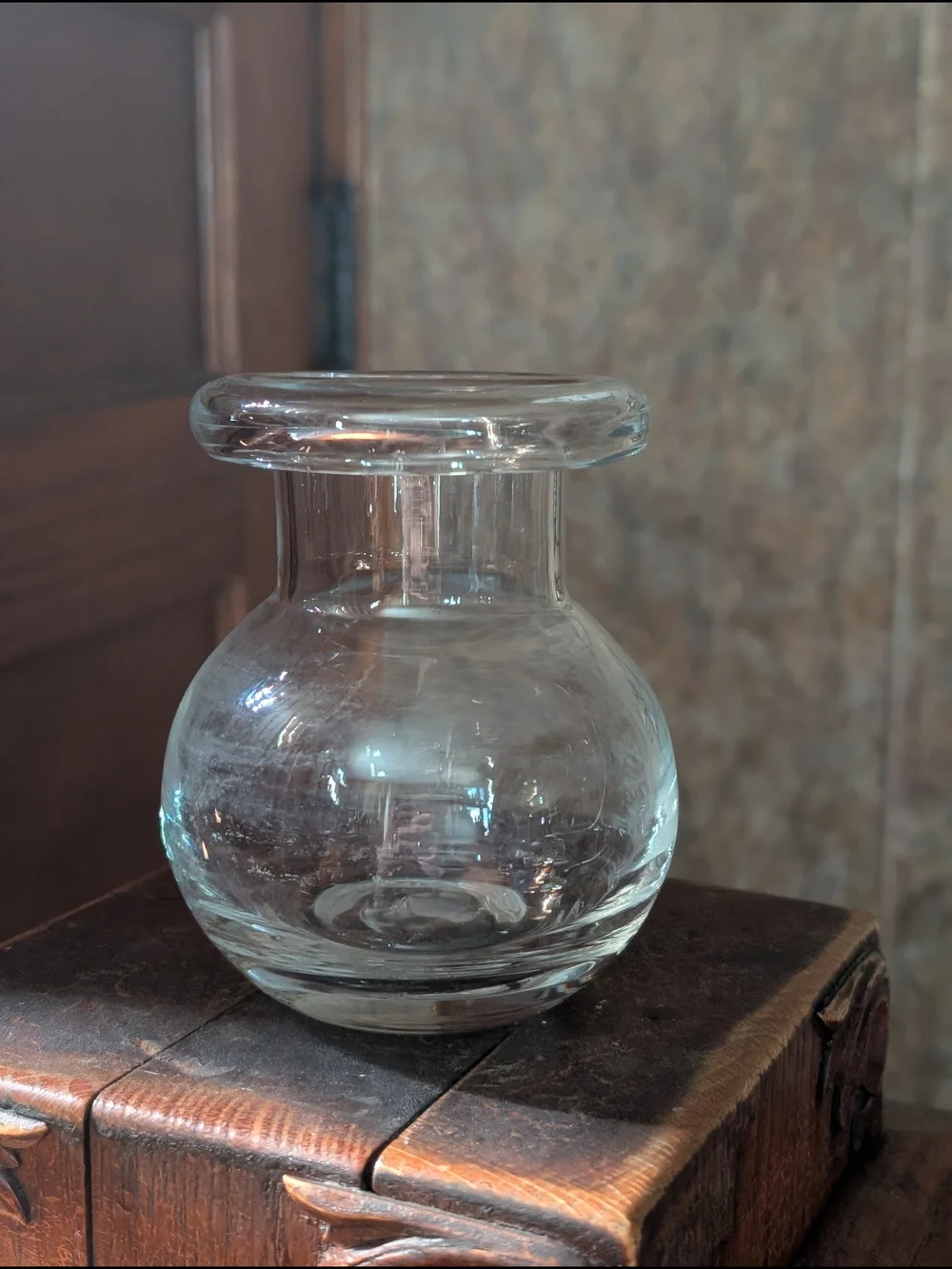 Vintage 60s ITALY Hand Blown Clear Glass Flower Vase Mid-Century Modern